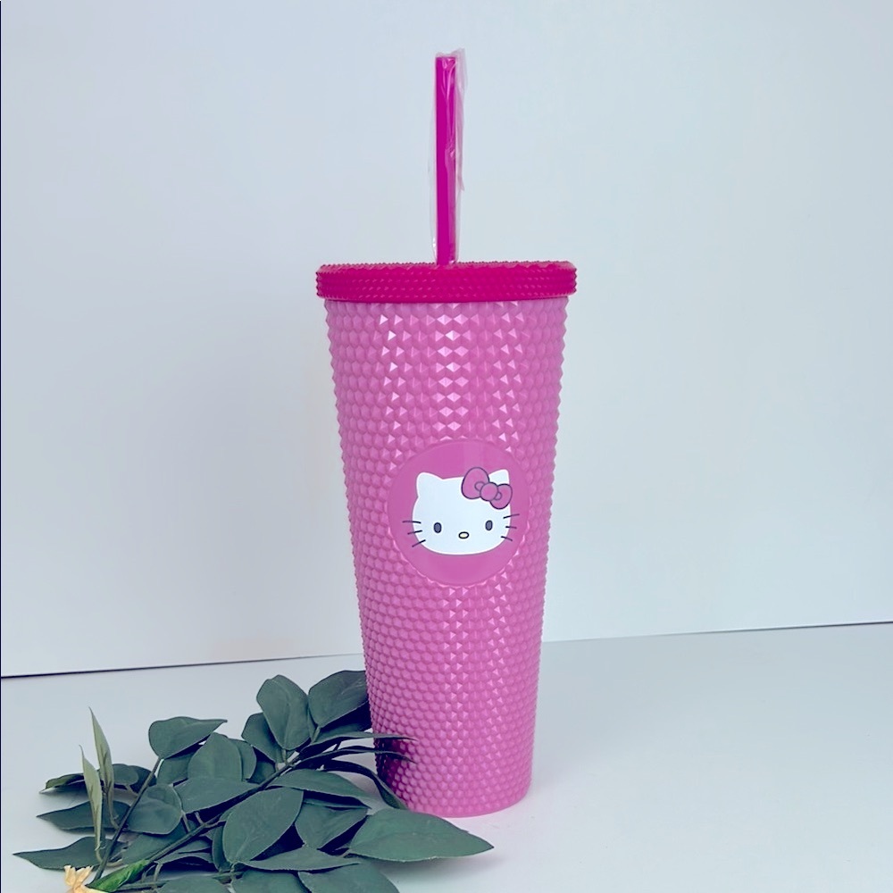 Cute Hello Kitty Pink Textured Tumbler with Straw NEW! Sanrio